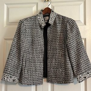 Chico’s black and white jacket.